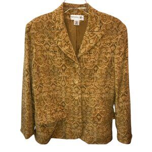 Katherine Kelly Womens Size 12 Gold Silk Floral 4 Button Blazer Jacket Coat